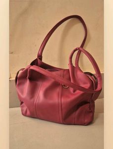 Coral Red Faux Leather Shoulder Tote Bag /