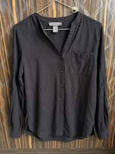 Primark Black V-Neck Button-Up Shirt