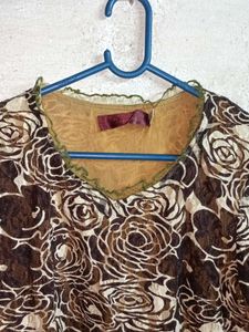 Brown Floral Print Top Layered Multicolored