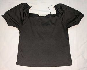 H&M Black Puff Sleeve Square Neck Top