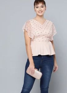 Pink Embellished Peplum Top