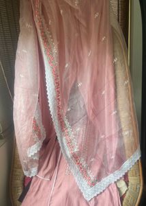 Elegant Pink Kurta set with Organza Dupatta