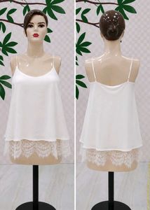 (1400)Elegant White Lace Trim Cami Top
