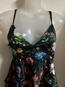 Black Floral Tiered Mini Dress