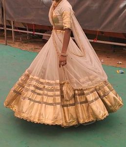 Elegant White &amp; Gold Lehenga Set