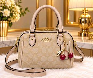 Pink Coach Monogram Cherry Charm Bag DUFFLE SLING