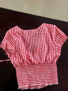 Red Gingham Tie Front Top