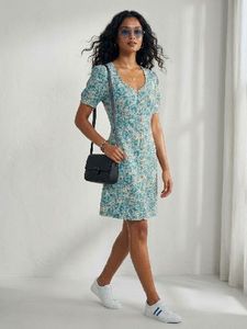 Blue Floral Sweetheart Mini Dress
