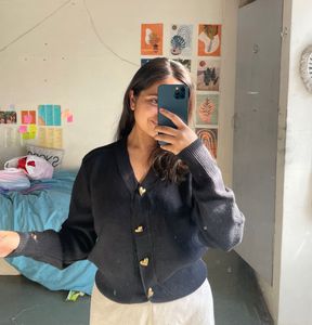 Cute Black Cardigan w/ Gold Hearts