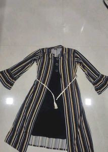 Striped Black &amp; Beige Kurta Dress