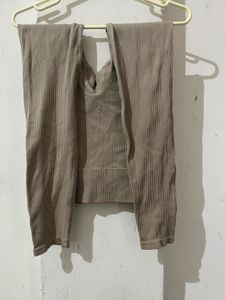H&M Beige Seamless Ribbed Leggings In XS