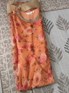 Peach Floral Anarkali Gown