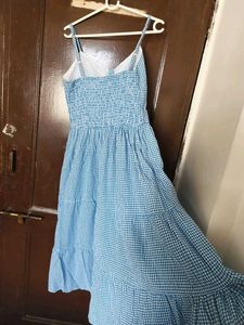 Blue Gingham Tiered Maxi Dress