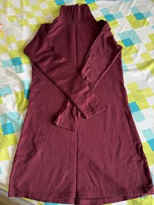 Burgundy High Neck Long Sleeve Dress