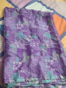 Purple Geometric Print Saree