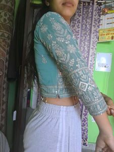 Embellished Teal Crop Blouse