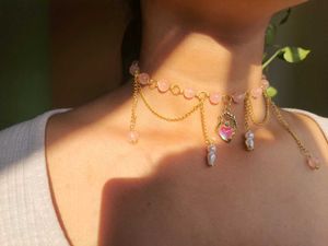 Handmade Pink Quartz &amp; Pearl Choker