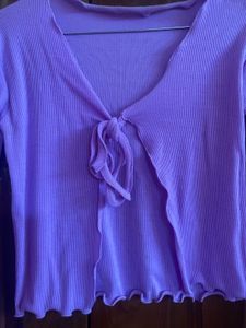 Lavender Tie-Front Ribbed Long Sleeve Top