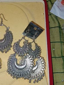 Silver Crescent Boho Earrings