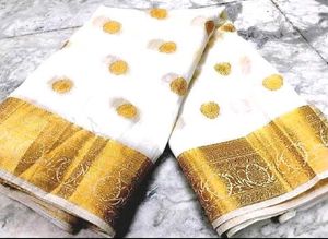cream gold zari pure Silk saree