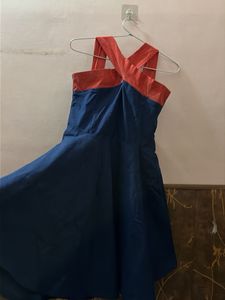 Chic Blue &amp; Orange Halter Neck Dress