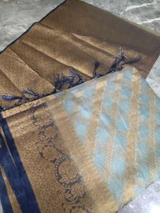 Elegant Grey &amp; Gold Banarasi Saree