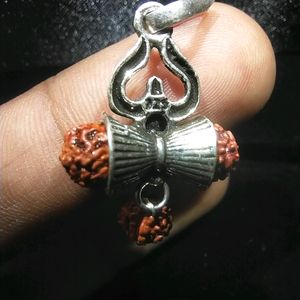 925 Oxidised Pure Silver Trishul Rudraksha Pandent