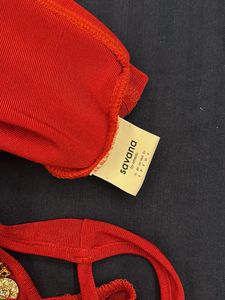 Red Halter cowl neck Top with Gold Detail