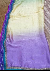 Beautiful Lavender Saree with Floral Embroidery