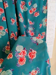 Teal Green Floral Printed Scarf/Hijaab