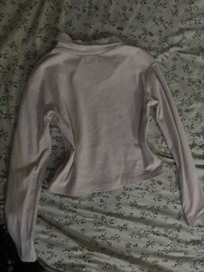 Ribbed Collared Long Sleeve Top