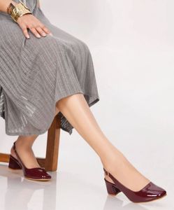 cherry red close toe block heels