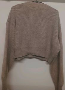 Beige Knit V-Neck Sweater