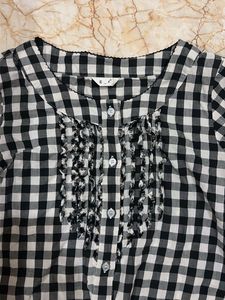 Black and White Gingham Ruffle Top
