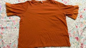 Stylish Rust Ruffle Sleeve Top