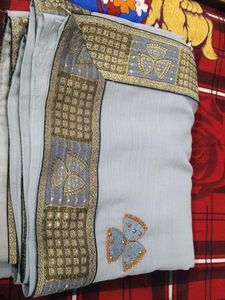 Elegant Grey floral print saree