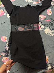 Chic Black Sheath Dress with Floral Waist
