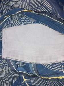 Elegant Navy Blue Leaf Print Saree with petticoat