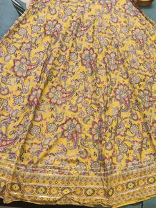 Mustard Yellow Printed Anarkali Kurta with Sequina