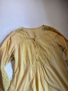 Butter Yellow Eyelet Detail Kurta