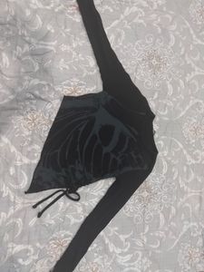 Black Butterfly Wing Graphic Top