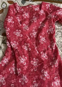 Red Floral Print Kurta