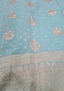 Elegant aqua cotton jari saree