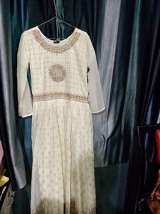 Olive Green Embellished Maxi Gown and white full e