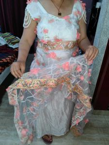 Elegant Floral Applique Ethnic Gown