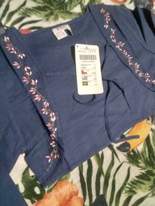 Girl's Navy Blue Embroidered Shrug