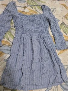 Blue & White Striped Smocked Dress