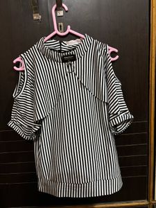 Chic Striped Cold Shoulder Top