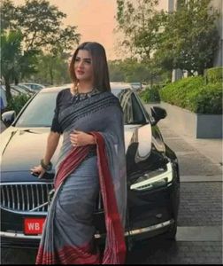 84)Beautiful Red &amp; Grey Begumpuri Saree