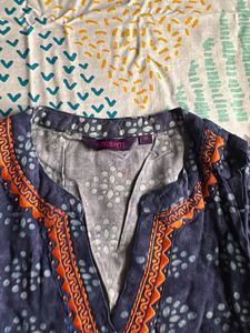 Blue Ethnic Print Anarkali Kurta